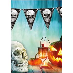 FIESTAS GUIRCA | Festone Teschi di Carta (300 cm) (20x30 cm) - Decorazione di Halloween per Feste e Celebrazioni - Ideale per Festa del Terrore, Scheletri e Teschi - Nero e Grigio