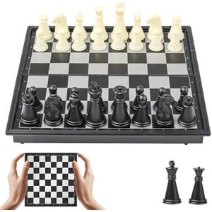QIZHIQIAMY Scacchiera Portatile Magnetica Scacchi Magnetici da Viaggio Bianco e Nero Chess Board Pieghevole con Pezzi Degli Scacchi per Bambini e Adulti (13x13 cm)