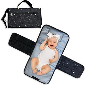 Weebub Fasciatoio da viaggio 3 in 1, leggero, impermeabile e pieghevole, morbido cuscino imbottito per la testa con maniglia per il trasporto e 3 tasche portaoggetti, fasciatoio portatile, essenziale