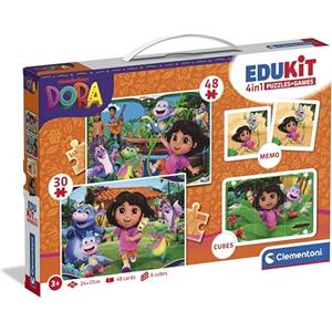 Clementoni Edukit - Dora l'Esploratrice 4 in 1, Gioco Educativo Interattivo Bambini 3+ Anni con Puzzle, Memo e Cubi per Sviluppare Memoria, Logica e Manualità, Made in Italy, 18209