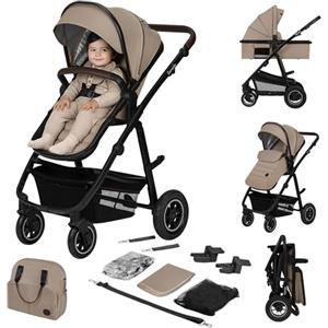 LIONELO Amber Passeggino 2in1 Duo Passeggino da 0 a 48mesi con Seduta secchiello + Navicella per neonato e bambini a 22kg Regolabile, pieghevole e leggero Ruote grandi Cappotina XXL