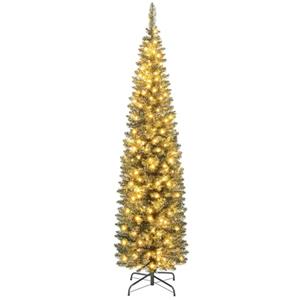 RELAX4LIFE Albero di Natale 150/180/210cm, Albero di Natale Slim con Luci Incorporate, Base in Metallo, Rami Folti, Effetto Realistico, Decorazione Natalizia da Interno (210cm)