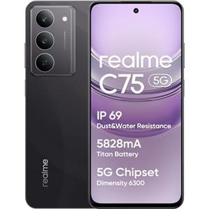 realme C75 5G Smartphone, 8+256GB, Batteria Titan da 5828 mAh, Chipset Dimensity 6300 5G, Display con Modalità comfort visivo da 120 Hz, Fotocamera AI da 50 MP, Nero