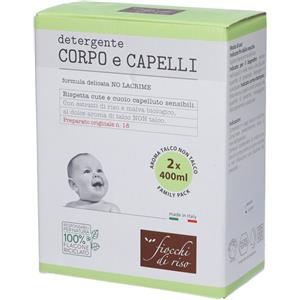Artsana Fiocchi di Riso Detergente Corpo e Capelli Bipacco 2x400ml - Formula Delicata NO LACRIME con Estratti di Riso e Malva