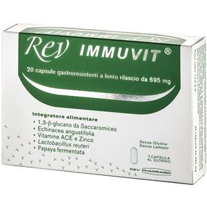 Rev Immuvit - Integratore Alimentare Immunostimolante con 1,3-beta-glucano, Vitamine e Fermenti Lattici - 20 Compresse