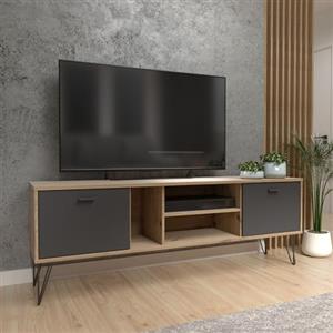 Forte Möbel Forte NEYLE - Mobile TV a 2 ante, in legno di quercia artisan/nero, 163,1 x 58 x 41,5 cm (L x A x P)