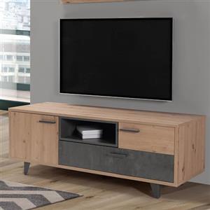 Forte Möbel Mobile per TV, in legno di quercia artisan/effetto cemento, grigio scuro, larghezza x profondità 154,5 x 54,4 x 52,2 cm