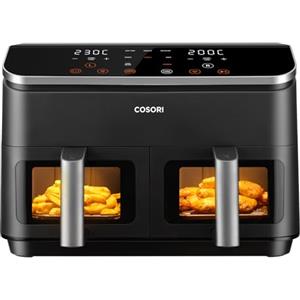 COSORI Friggitrice ad Aria Doppio Cestello Digitale, 8,5L Grande Capacità, Funzione 8 in 1, 35-230°C, Finestra,con Ricette Online, CAF-R901, Nero Profondo