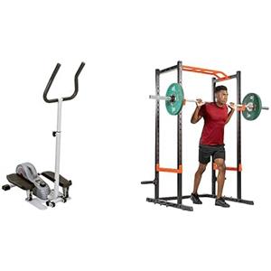 Sunny Health & Fitness Magnetic Underdesk/Standing Portable Ellittical Machine + Power Zone Strength Rack Power Cage - 455 KG Weight Capacity - SF-XF9925