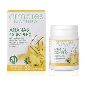 Armores Natura Integratori Alimentari, Ananas Complex, Drenante, a Base di Estratto Secco di Ananas ed Enzima Bromelina, per il Drenaggio dei Liquidi Corporei e la Funzione Digestiva, 30 compresse