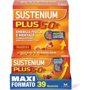 Sustenium Plus 50+ è un integratore alimentare energizzante con una formulazione specifica per gli adulti 50+ in pratici flaconcini. Energia in un sorso, Bipack 39 flaconcini (20 ml)