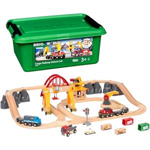 BRIO World - Set Deluxe Ferrovia e Trasporto Merci, Set Costruzioni Trenino in Legno da 54 Pezzi, Giocattolo per Bambino e Bambina 3+ Anni,