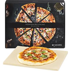 Navaris Pietra Refrattaria per Pizza XL e Ricettario - Cuocere nel Forno Pane Pizze Focaccia - Teglia Rettangolare 38x30cm Cordierite - Cottura 800°