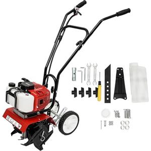 RUETERY 52CC - Fresa da giardino a 2 tempi, mini coltivatore, a benzina, con 2 ruote, motozappa a benzina, 1900 W, 6500 - 7000 giri/min, larghezza di lavoro 30 cm, profondità di lavoro 10 cm, per aratura,