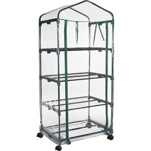 ESTO Serra da Balcone da Giardino, Corpo in Policarbonato e Telo in PVC Trasparente, Adatto per Colture Invernali, Copertura per Piante e Fiori (4 Ripiani con Ruote)