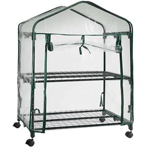 ESTO Serra da Balcone da Giardino, Corpo in Policarbonato e Telo in PVC Trasparente, Adatto per Colture Invernali, Copertura per Piante e Fiori (2 Ripiani con Ruote)