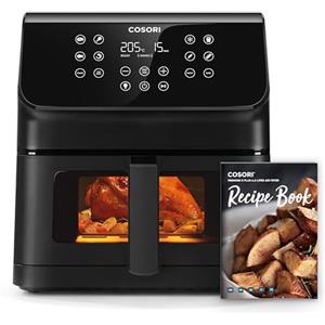 COSORI Friggitrice ad Aria Clear Blaze 6.2 Litri con Finestra, 1700W, con 11 Funzioni, One-Touch Display, Tempo e Temperatura Regolabili 75-205°C, 30 Ricette Cartacee & 50 Online, Nero Chiaro