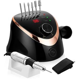 NEFLSI Fresa per Unghie Professionale 35000 Giri Trapano per Unghie Regolabile La Rettificatrice con Modalità Pedale,Display LED Elettrico di Chiodo Strumenti Fresa per unghie acriliche gel Pedicure Nero