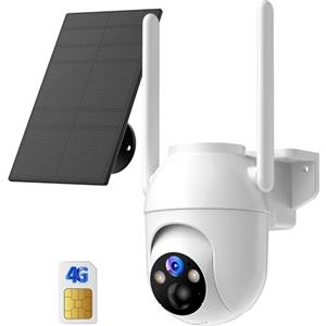 BECAMSO 4G LTE Telecamera Esterno Solare con Sim: Telecamere Batteria Senza Fili - 360° PTZ Videocamera Sorveglianza Esterno - Visione Notturna Colori IP66 2 Vie Audio