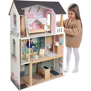 small foot Casa delle bambole, Villa da sogno XL, 3 piani con ascensore, per bambole alla moda fino a 30 cm, scala 1:6, legno, 12730