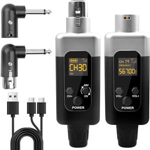 Leikurvo Ricevitore microfono senza fili, 2,4 G 1 a 1 trasmettitore/ricevitore UHF, corrente phantom 48 V, compatibile con microfoni dinamici e a condensatore, 50 m, per sistemi PA, canto ed eventi