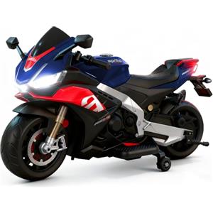 TCARAIWEN Moto elettrica per bambini 24V, moto per bimbi 3-6 anni su licenza Aprilia, con Bluetooth, MP3, luci, rotelle stabilizzatrici e pneumatici all terrain, Blu