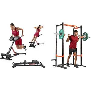 Sunny Health & Fitness Sunny Health and Fitness Unisex's Station-SF-BH620062 Hyperextension Roman Chair with Dip Station + Power Zone Strength Rack Power Cage - 455 KG Weight Capacity - SF-XF9925