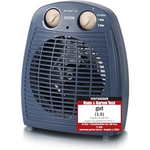 EMERIO Termoventilatore da 2000 W, piccolo e leggero, portatile, per circa 25 m², 2 potenza di riscaldamento + funzione ventilatore, termostato regolabile, interruttore di sicurezza ribaltabile