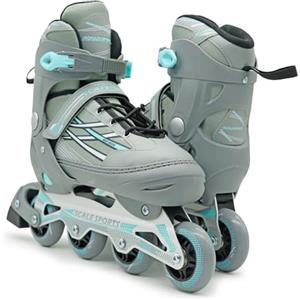 Scale Sports Pattini in Linea Regolabili XL (EU 41-44/26,5-28,5 cm) - Colore Grigio Menta - Telaio in Alluminio, ABEC-7, Ruote in PU - Adulti e Ragazzi