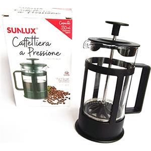 SUNLUX Caffettiera a Pressione 350 ml - in Acciaio Inox e Vetro - French Press Elegante per Caffè e Tè dal Gusto Pieno