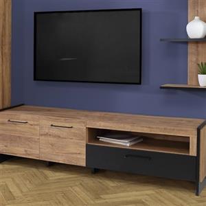 Forte Möbel Forte Mann River - Mobile TV 180 190, 1 anta, 1 cassetto, soggiorno, in legno di quercia Waterford, colore: nero, 186,5 cm di larghezza x 50,9 cm di altezza x 41,3 cm di profondità