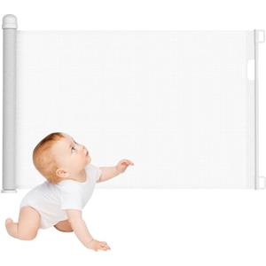 Froadp PVC Cancelletto di Sicurezza Estensibile, Tenda a Rullo per Scale, Barriera di Sicurezza Mobile, Cancello Retrattile Protezione per Bambini e Animali (0-150 cm, Bianco)