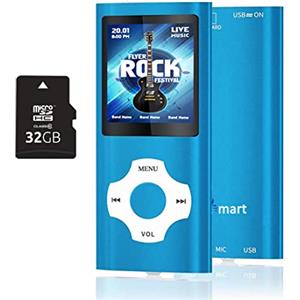Tabmart 32GB Lettore MP3, Tabmart Metal Hi-Fi Capacità Di Musicale Portatile Lettore MP4 Ad Alta Risoluzione Con 1,8 Pollici Schermo MP3 Lettore Multifunzione 18 Ore Di Riproduzione Continua, Blu