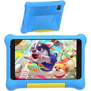 Wqplo Tablet Bambini 7 pollici Android 13 32 Go ROM (estensibile 128 Go) HD 1024x600 Controllo genitoriale Cucca di protezione include processore quad-core Giochi e apprendistato Bluetooth/WiFi(Blu)