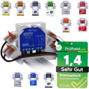 Printtastisch - Supporto per guida guida per Shelly Relè, 1 Mini Gen3, 1PM, 1PM Mini Gen3, 2PM, 2.5, RGBW2, PM, Plus i4 DC, Dimmer 2, Guida DIN Rail, inserto Wago
