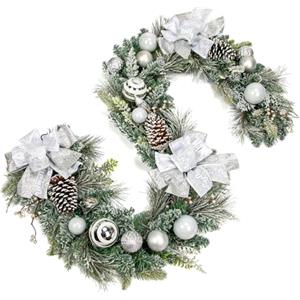 Oairse Ghirlanda natalizia artificiale, 183 cm, con palline di Natale, bacche, pigne e fiocco per appendere ghirlanda natalizia per scale, camino, camino, tavolo, runner da tavola, decorazioni