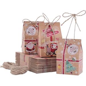 TsunNee 50pezzi Scatole regalo per feste natalizie, scatole per caramelle in carta kraft, sacchetti per bomboniere natalizie, scatole regalo per decorazioni natalizie Calendario dell'Avvento fai da te