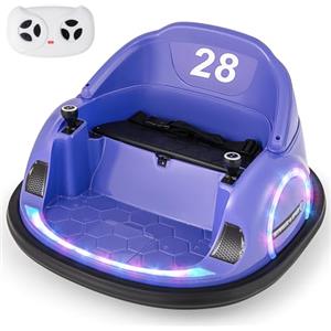 COSTWAY 12V Autoscontro Elettrico per Bambini, Macchina Elettrica Cavalcabile con Telecomando, Luci Musica e Imbottitura Anti-collisione, Auto a Scontro per Bambini 18 Mesi + (Viola)