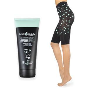 BODY&BEAUTY Trattamento Anticellulite e Snellente, Pigiama Tonificante Massaggiante, Attiva il Microcircolo, Fango e Gel, Effetto Freddo (S-M, Pack: Pantaloncino Corto nero + Gel)