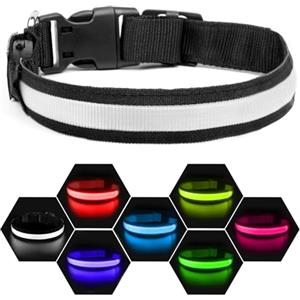 Nepfaivy Collare Luminoso per Cani Ricaricabile - Collare per Cani a Led con Lunghezza Regolabile, 3 Modalità di Illuminazione per la Sicurezza Notturna, Nero