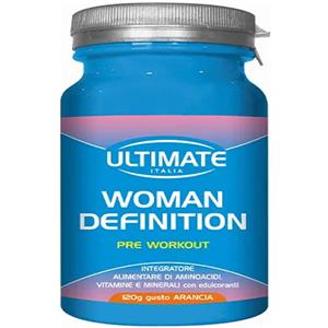 Ultimate Italia - Woman Definition Pre Workout 120g - Gusto Arancia, Mix di Aminoacidi, Vitamine e Minerali per Prestazioni Ottimali, Senza Glutine