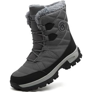 ASOCO DREAM Stivali da Neve Uomo Invernali Impermeabili Stivaletti Fodera Pelliccia Calda All'aperto Antiscivolo Doposci,Grigio,46 EU