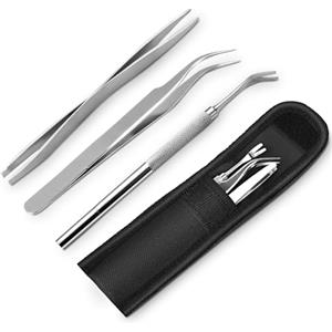 WQDD STANPET Pinzette per Zecche Set 3 Pezzi, Pinzetta per Zecche in Acciaio Inox, Pinza Zecche per Cani, Gatti e Persone, Pinzetta Zecche con Astuccio, Rimuovi Zecche per Animali Domestici e Outdoor