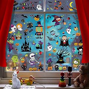 YIHELU Adesivi per Halloween, Adesivi per Finestre di Halloween Set di Adesivi Riutilizzabili, Decorazioni per Feste di Halloween (Adesivi per Halloween-A)