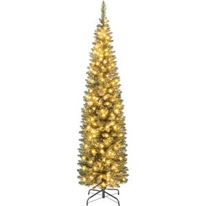 RELAX4LIFE Albero di Natale 150/180/210cm, Albero di Natale Slim con Luci Incorporate, Base in Metallo, Rami Folti, Effetto Realistico, Decorazione Natalizia da Interno (180cm)