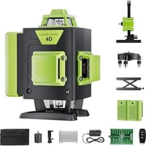 Olubfdh Verde Livella Laser Autolivellante 4x360 °, 16 Linee Livello per lavori di costruzione e per appendere quadri, Telecomando, 2 * batterie