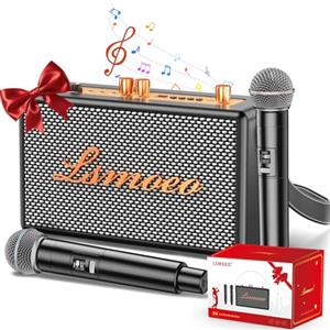 CARUDI Karaoke con Microfono, Altoparlante Bluetooth Portatile con 2 Microfoni Wireless, Macchina Karaoke Supporta l'espansione del microfono a quattro canali per feste a casa, picnic, auto/regali vintage