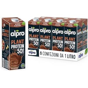 ALPRO PROTEIN 50g, Bevanda alla SOIA al gusto CIOCCOLATO, Alternativa Vegetale al Latte, Naturalmente Senza Lattosio, con Vitamine B2, B12 e D - 8 confezioni x 1 Litro