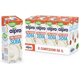 ALPRO SENZA ZUCCHERI, Bevanda alla SOIA, 8 confezioni da 1 Litro