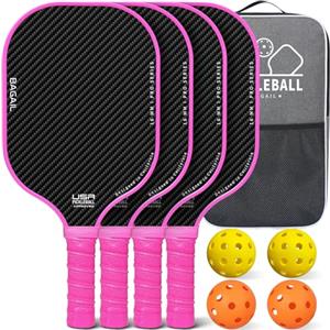 BAGAIL Set di racchette da pickleball, racchette con 4 palline, leggere - Elevato assorbimento degli urti - Ergonomiche, adatte per partite indoor e outdoor, Rosa